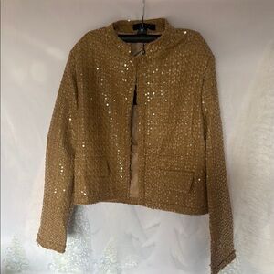 Elegant Sequin Embellished Tan Jacket